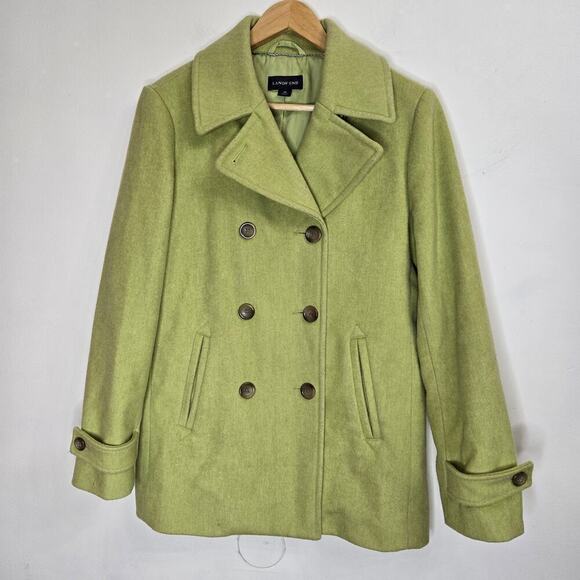 Lands End Wool Blend Pea Coat Women Size 10 Lime Green Quiet Luxury Brat Classic - Picture 1 of 12